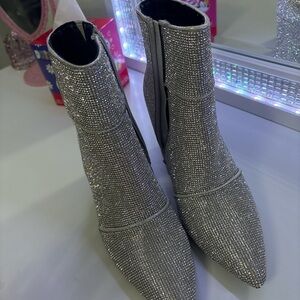 A New Day Silver Ankle Booties with Glitter Finish